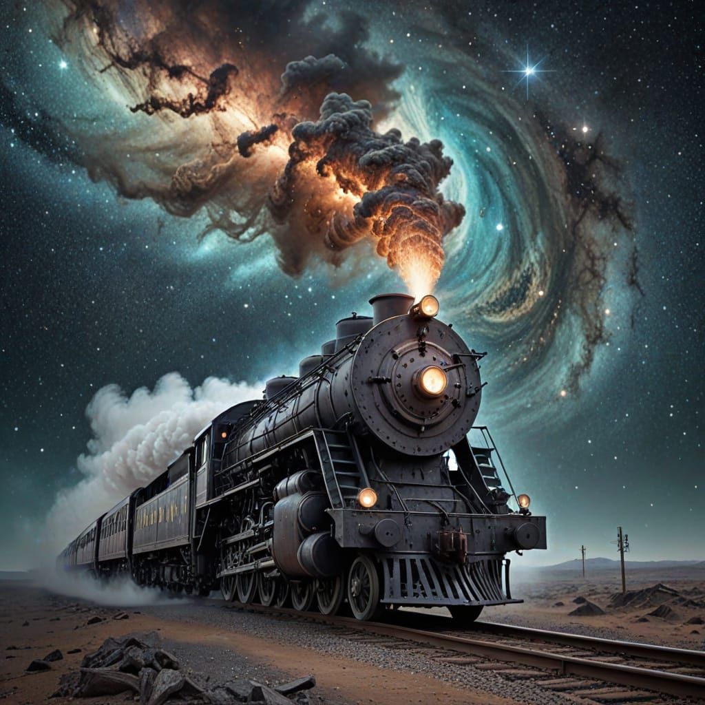 Cosmic Locomotive Emerging From Stardust Vortex