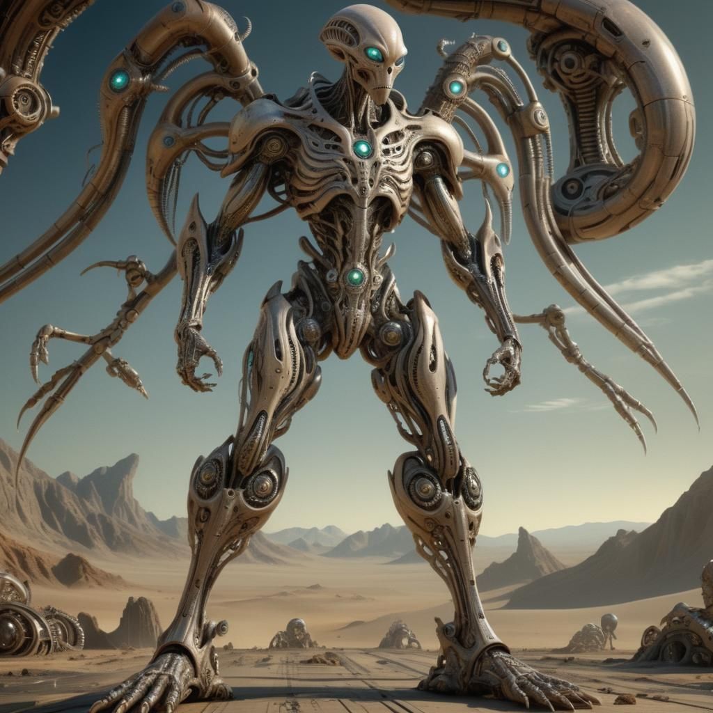 Biomechanical Alien Portrait in Futuristic Style