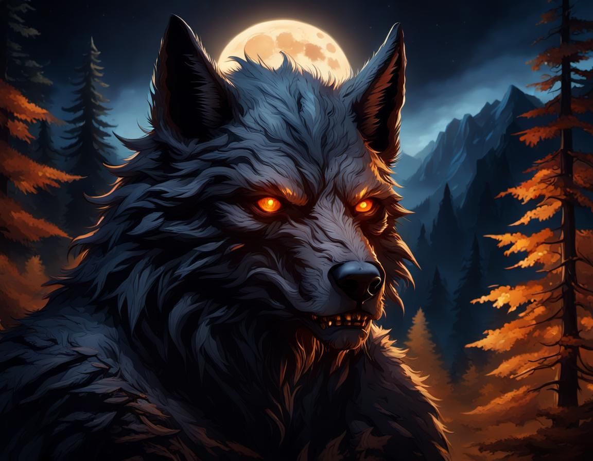 Menacing Werewolf Portrait in Hyperrealistic Style