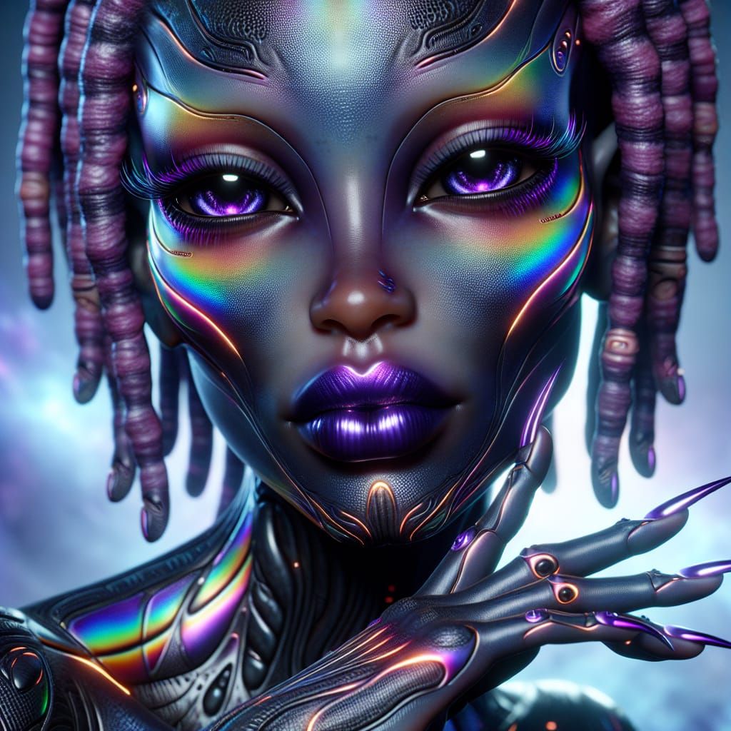 Cybernetic Alien Woman with Rainbow Hues