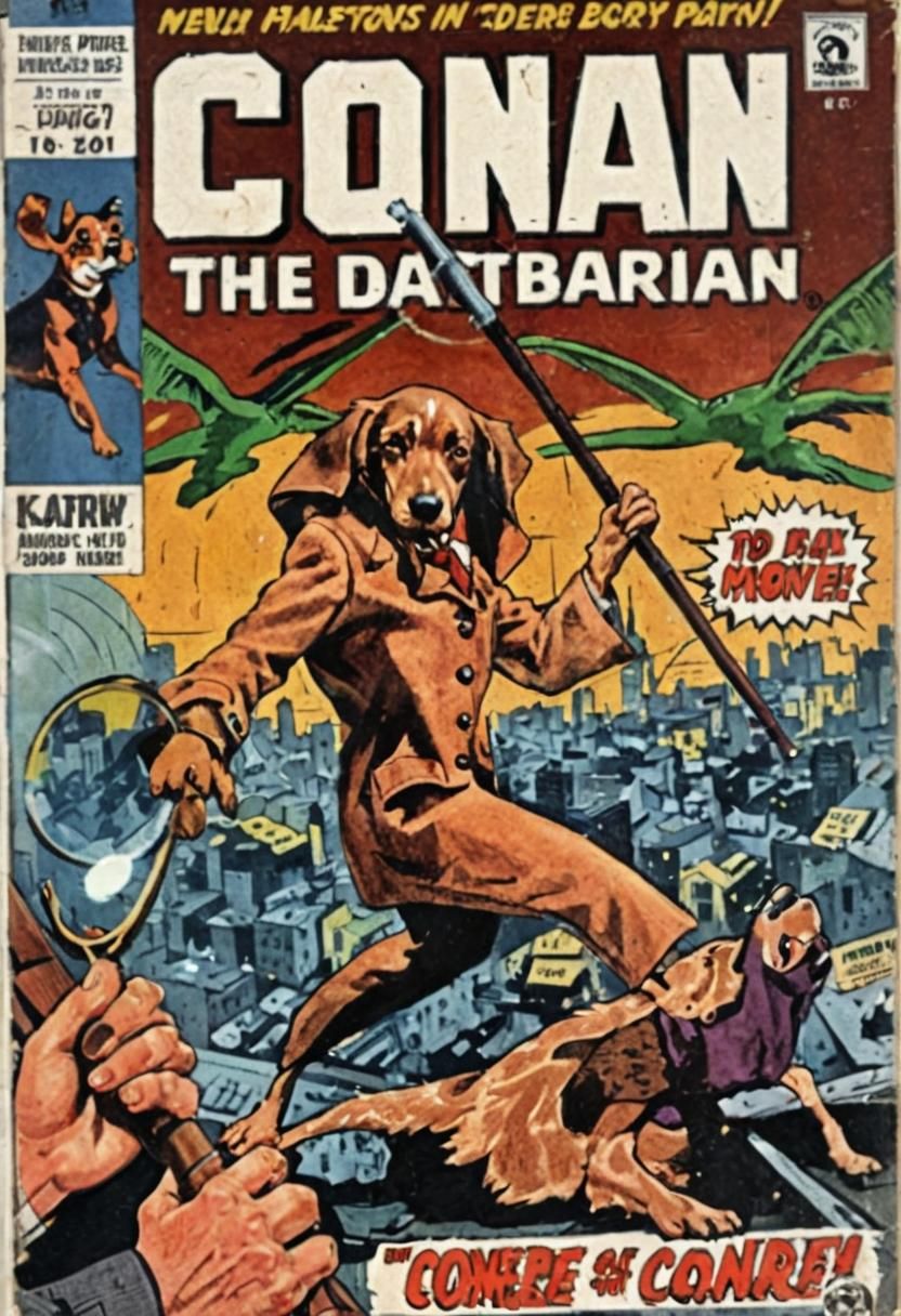 Dog Detective in Cityscape, Pulp Magazine Style