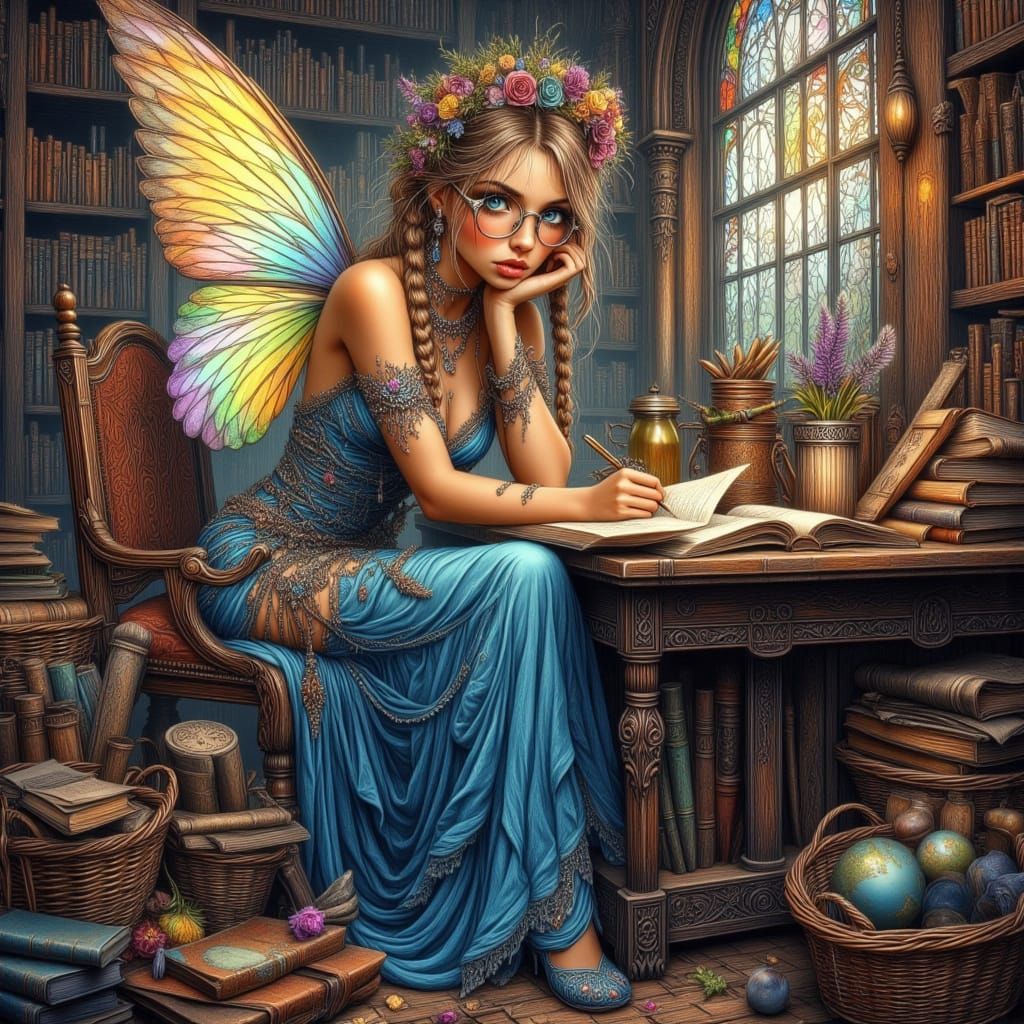 Enchanting Fairy Librarian in Enormous Library
