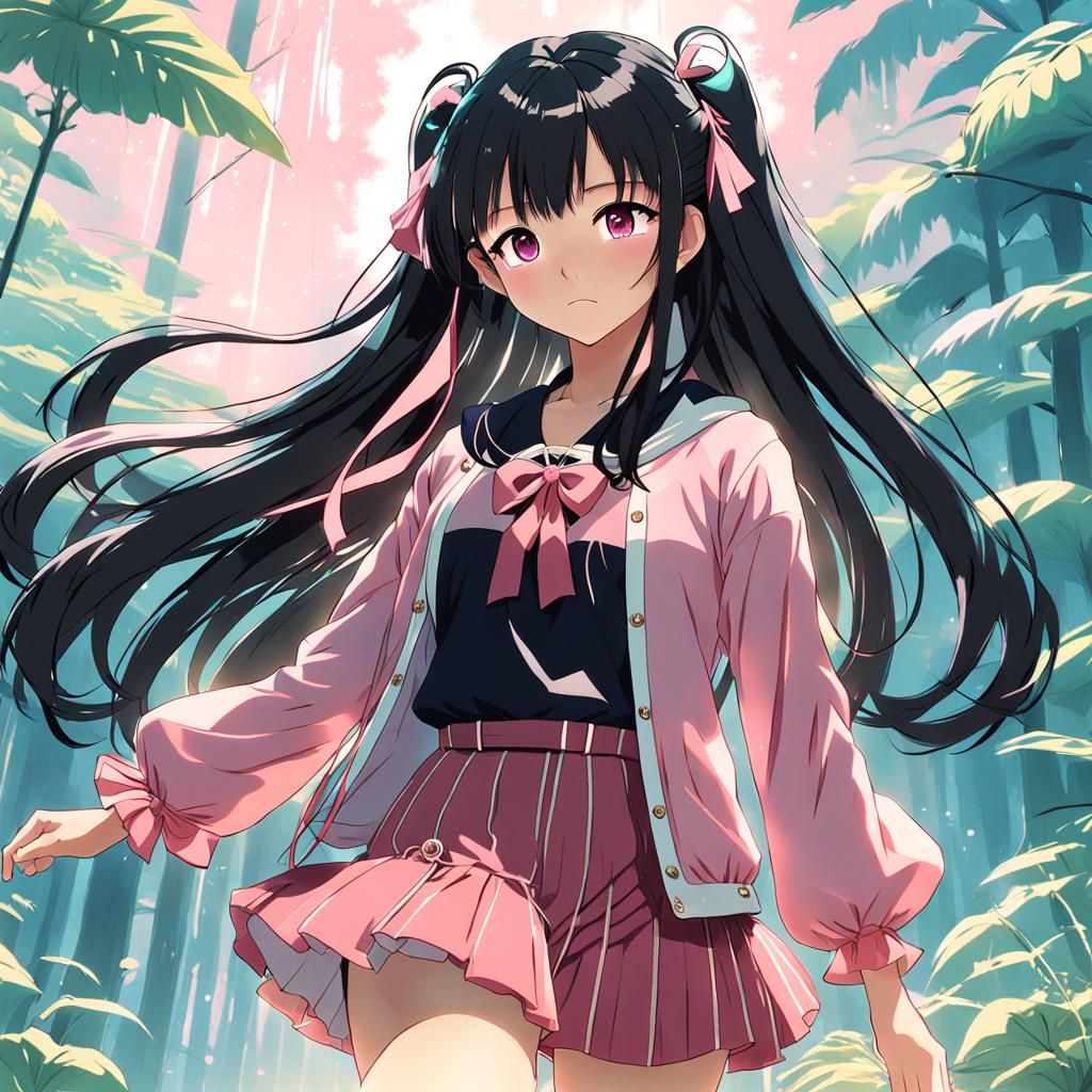 Anime Girl in Pink Outfit, Ghibli-esque Key Visual