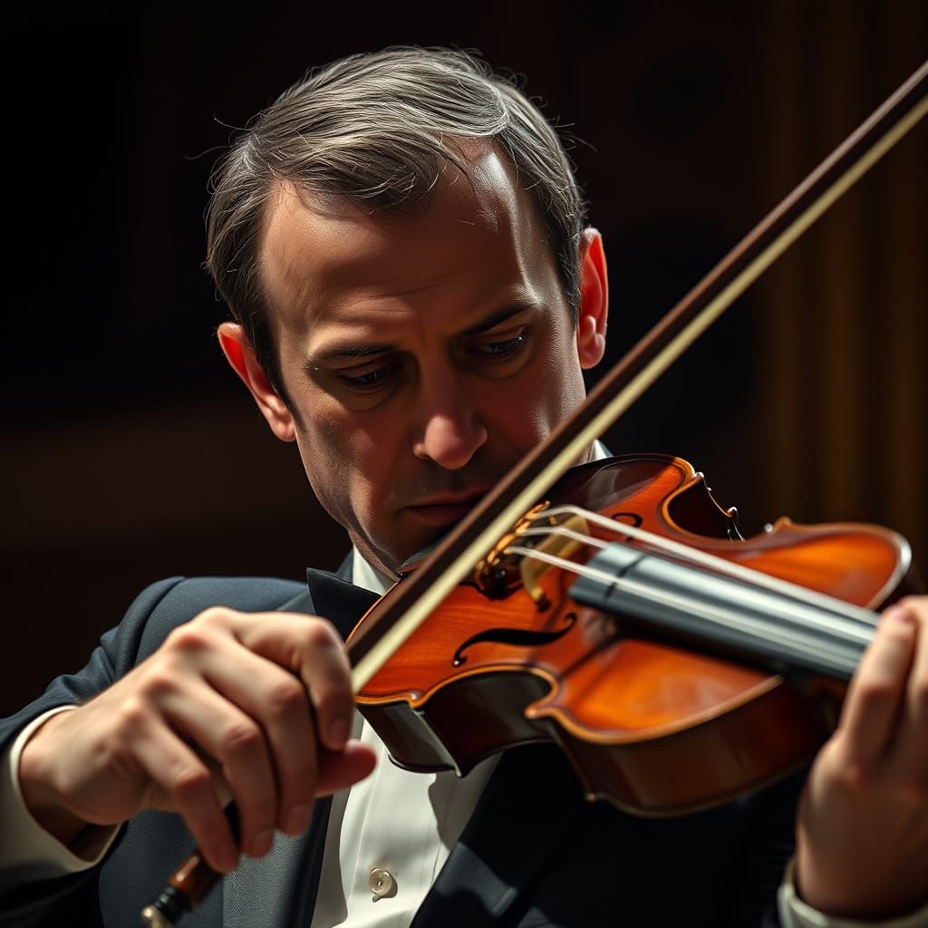 Violinist Performing on Stage in Hyper-Realistic Style