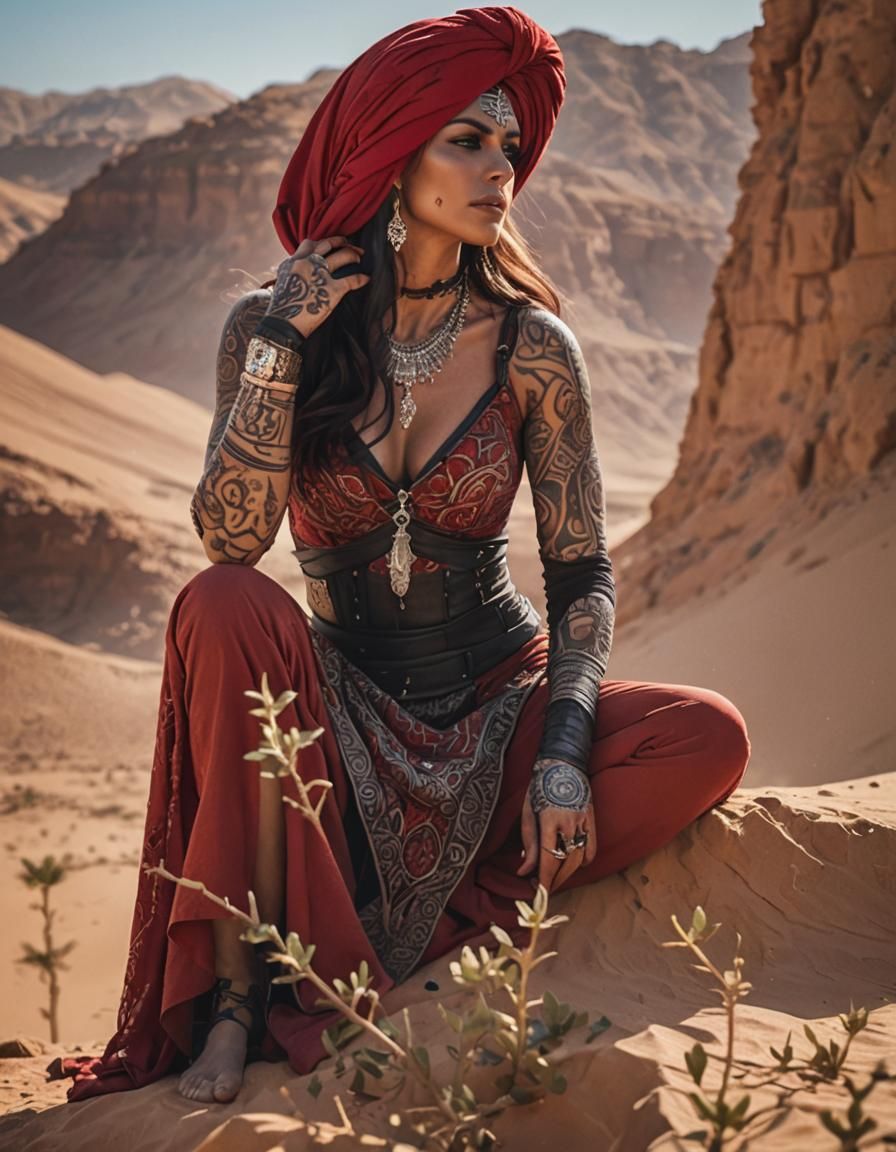 Arabian Assassin in Morocco Desert: Cinematic Still