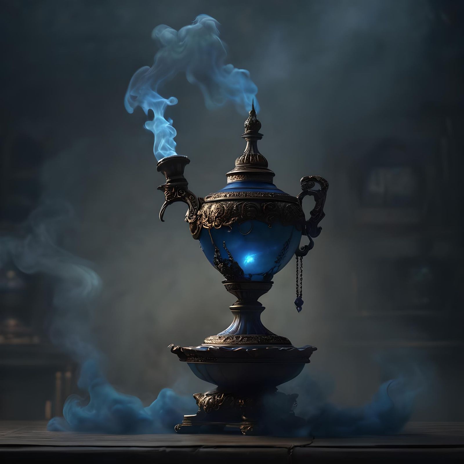 Majestic Blue Genie Emerges From Lamp