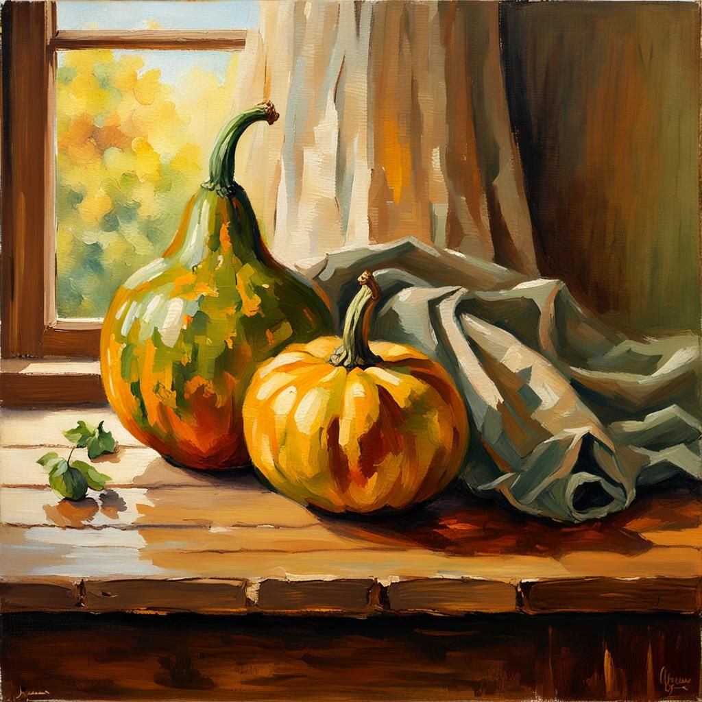 Impressionist Gourd Still Life in Warm Golden Light