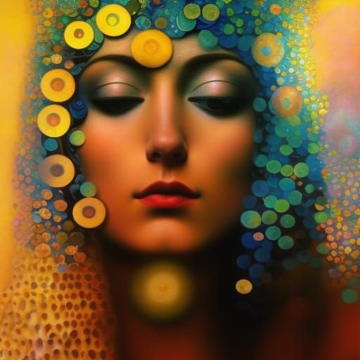 Serene Figure Radiating Light in Pointillist Style