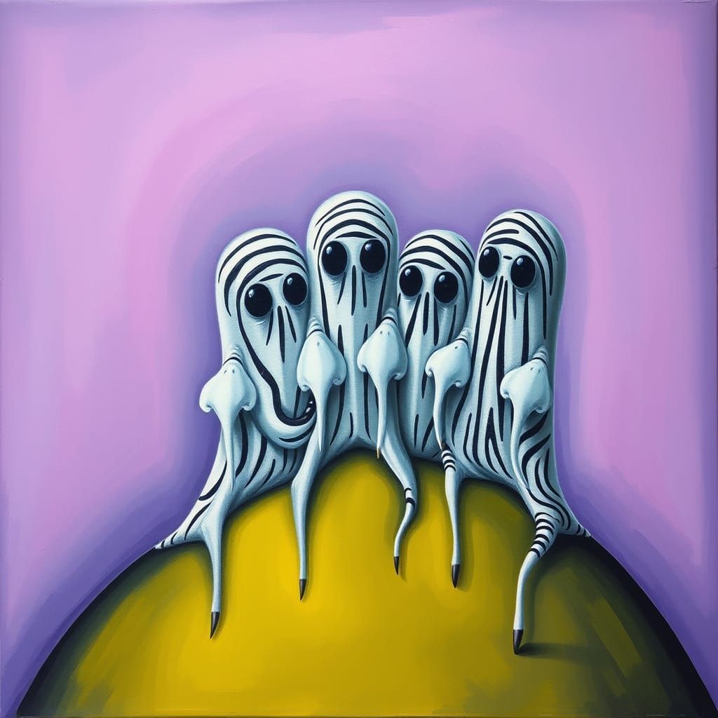 Surreal Zebra Ghosts Melting in Oil Painting Style