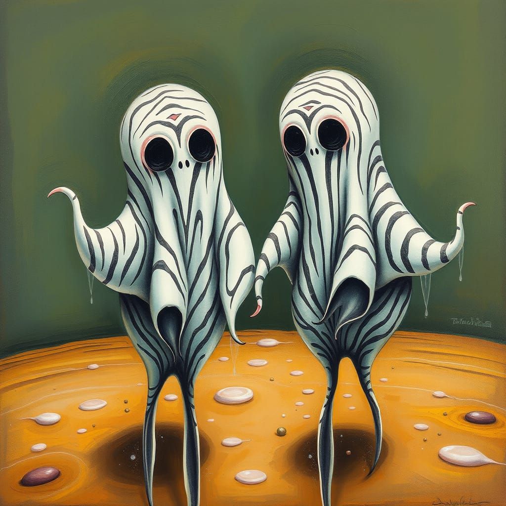 Surreal Zebra Ghosts Melting in Oil Painting Style