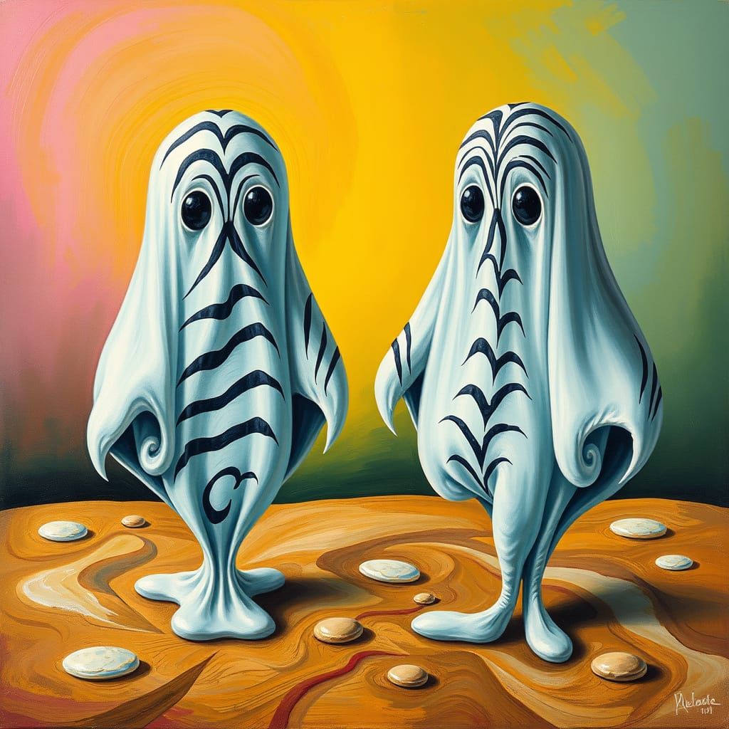 Surreal Zebra Ghosts Melting in Oil Painting Style