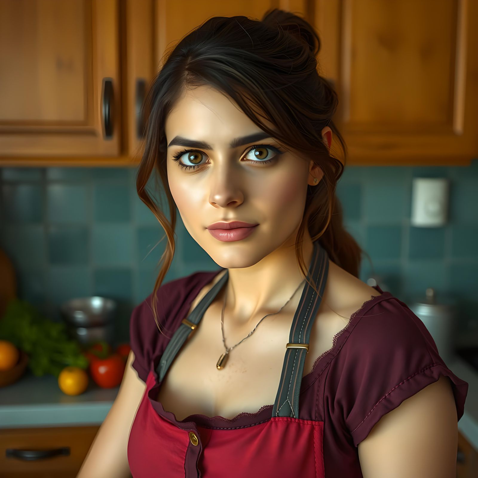 Woman in Kitchen: High Resolution, Realistic, Vibrant