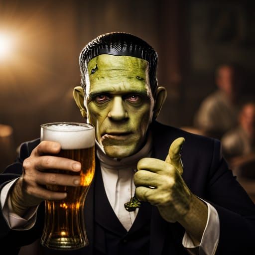 Frankenstein's Octoberfest: A Fantastical Beerhall Scene