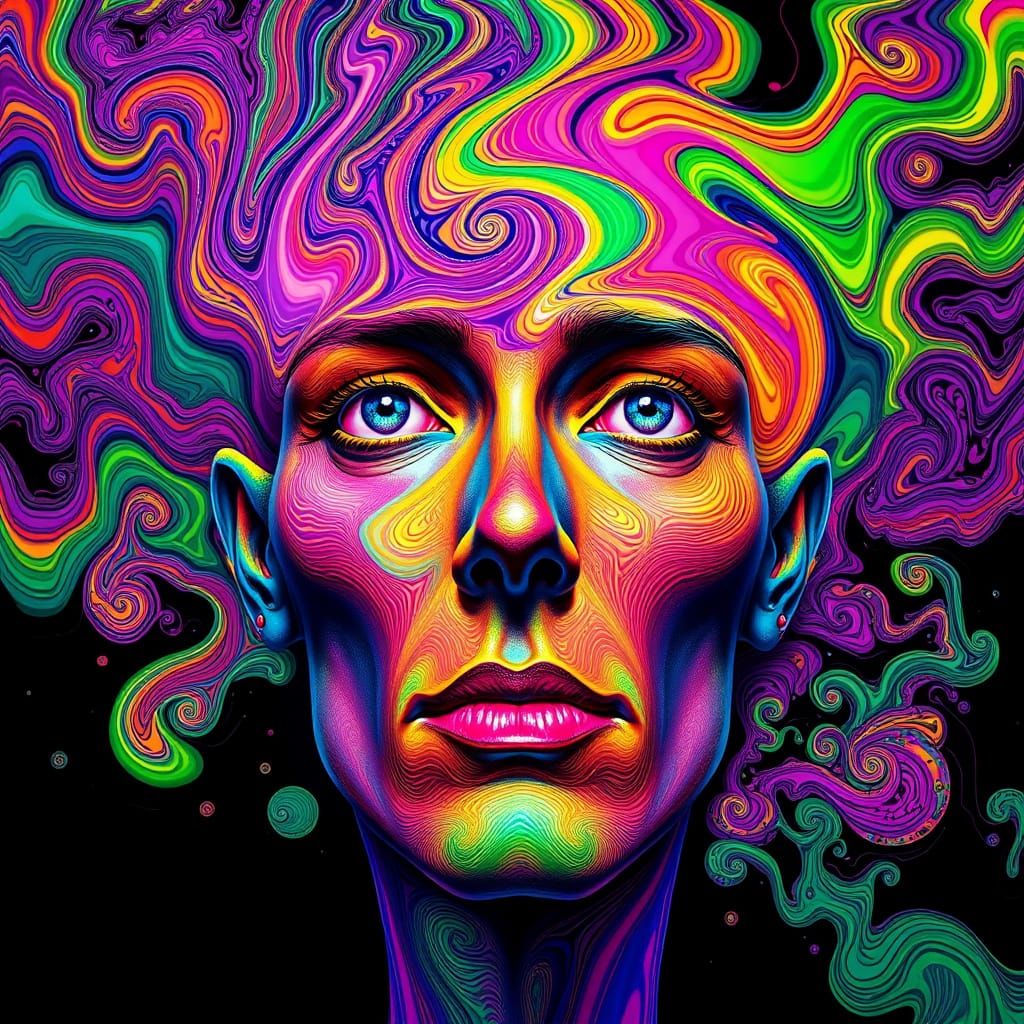 Vibrant Surreal Portrait in Psychedelic Art Style