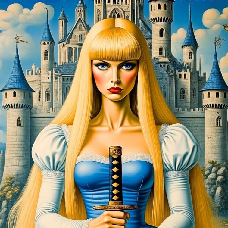 Fierce Cinderella Samurai: A Maximalist Oil Painting