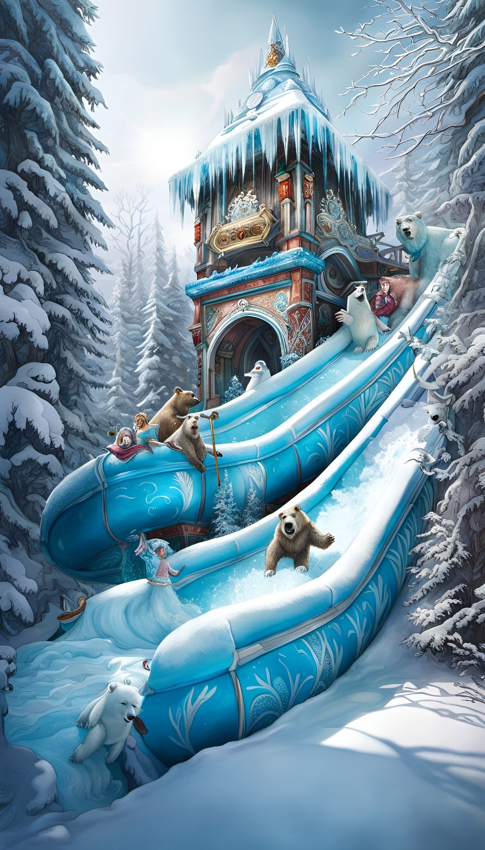 🏆 Olympic Bear Arctic Festival 🛝💦❄️ Icy Water Slide Race ...
