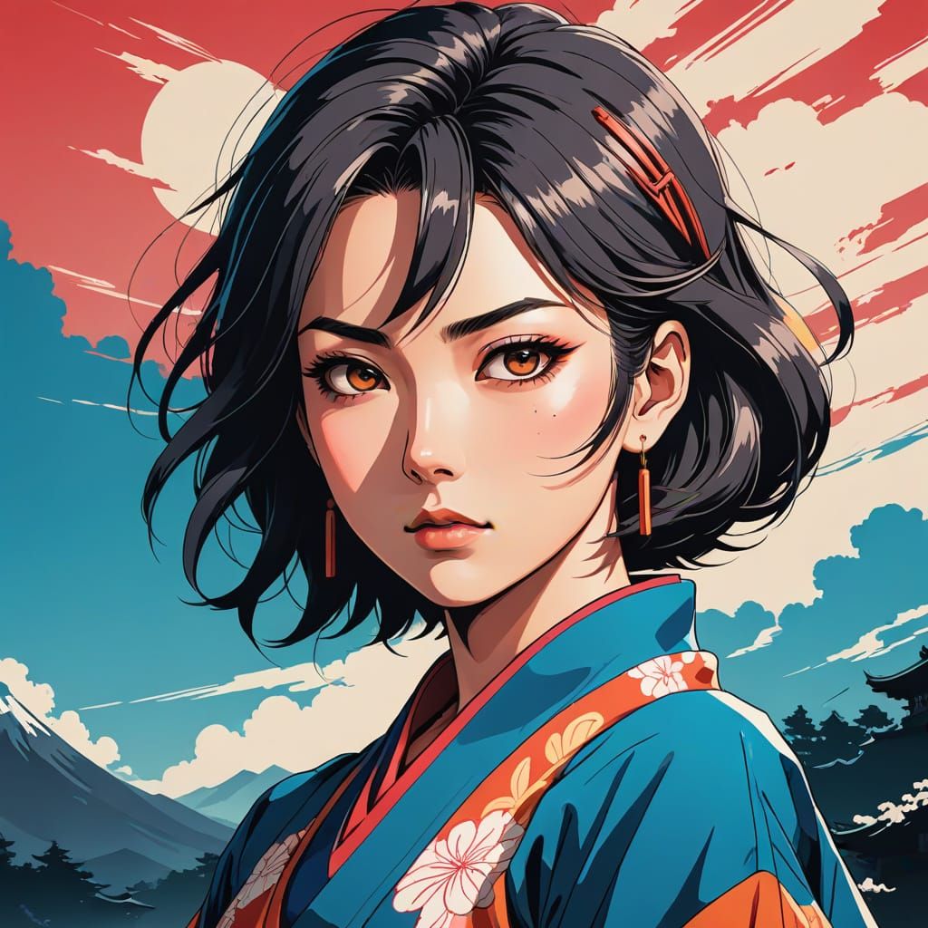 Anime Woman Confident Pose Japanese Manga Art