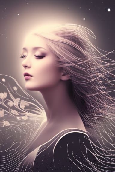 Girl and Landscape Double Exposure in Magic Realism Style