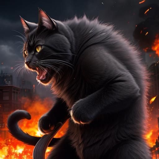 Evil Giant Cat Destroying the World