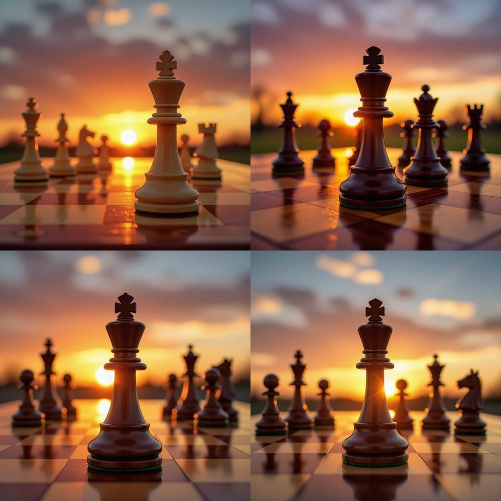 Bishop Chess Piece on Wooden Board at Sunset