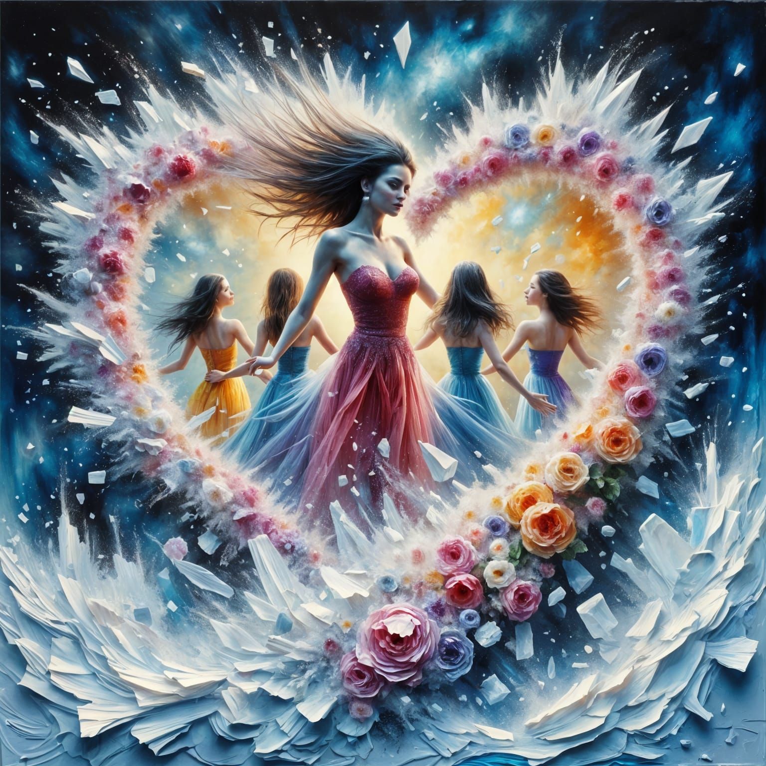 Women Emerging from Swirling Ice Crystals in a Neo-Impressio...