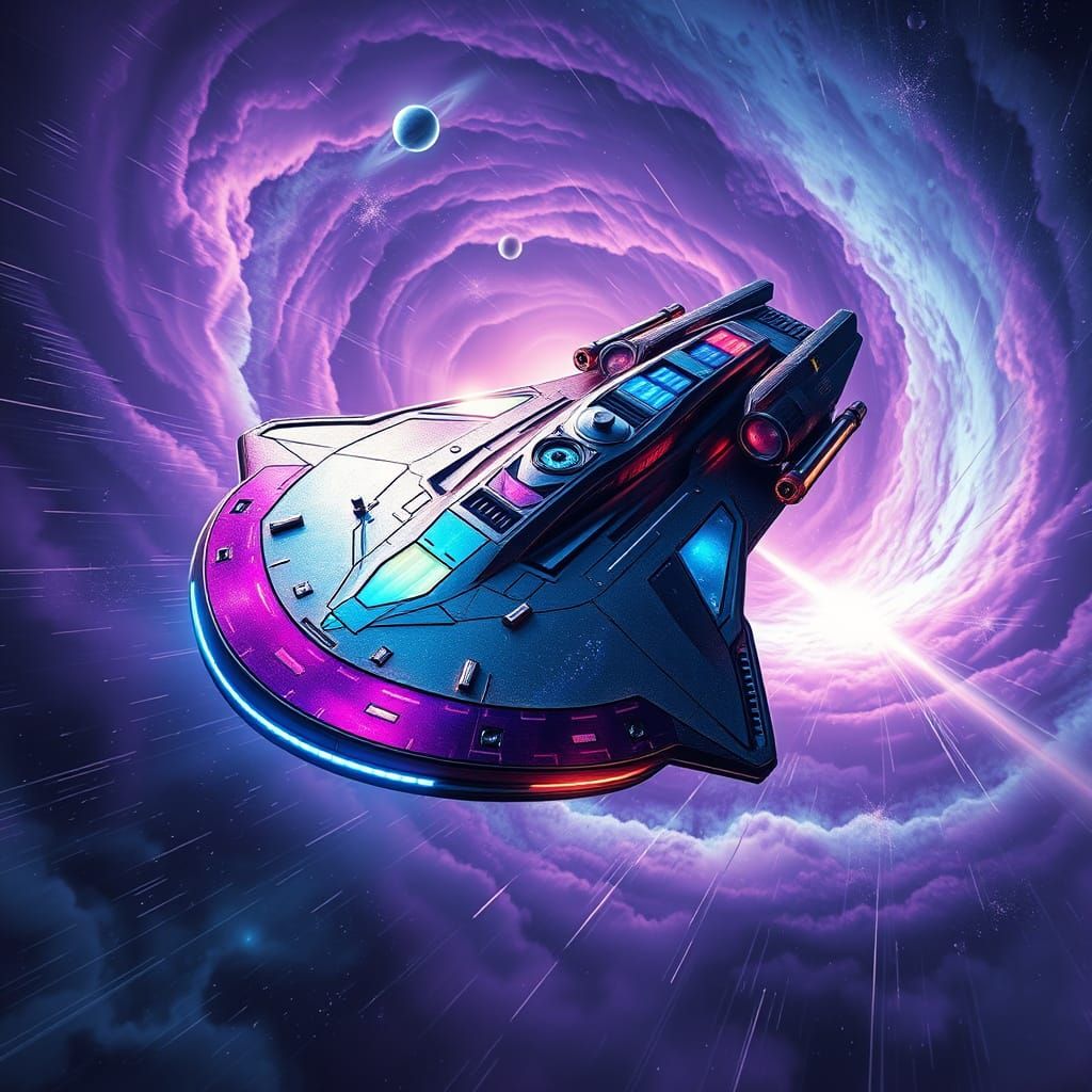 Majestic Starship Soars Through Cosmic Vortex