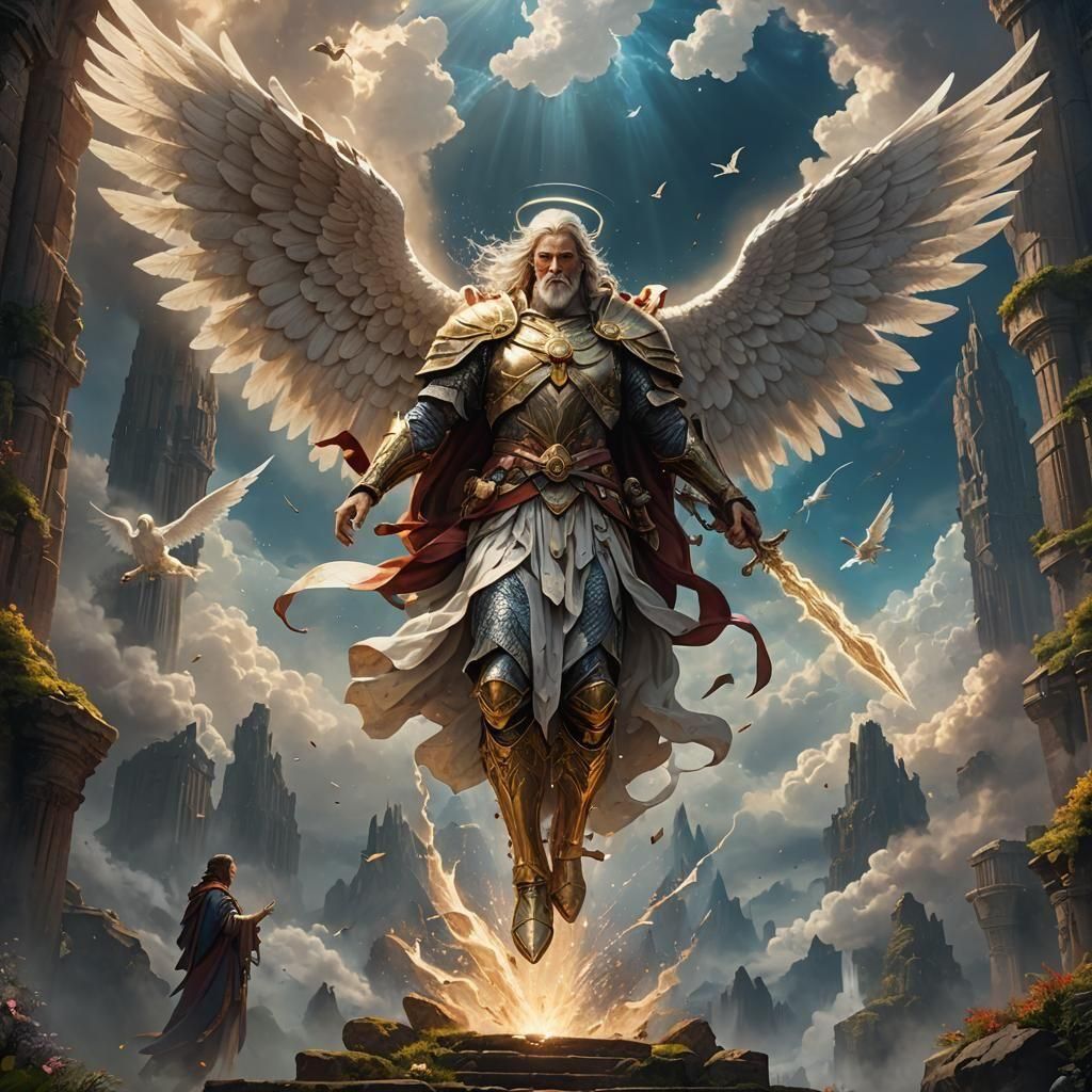 Angelic Lord Descending: A Detailed Matte Painting