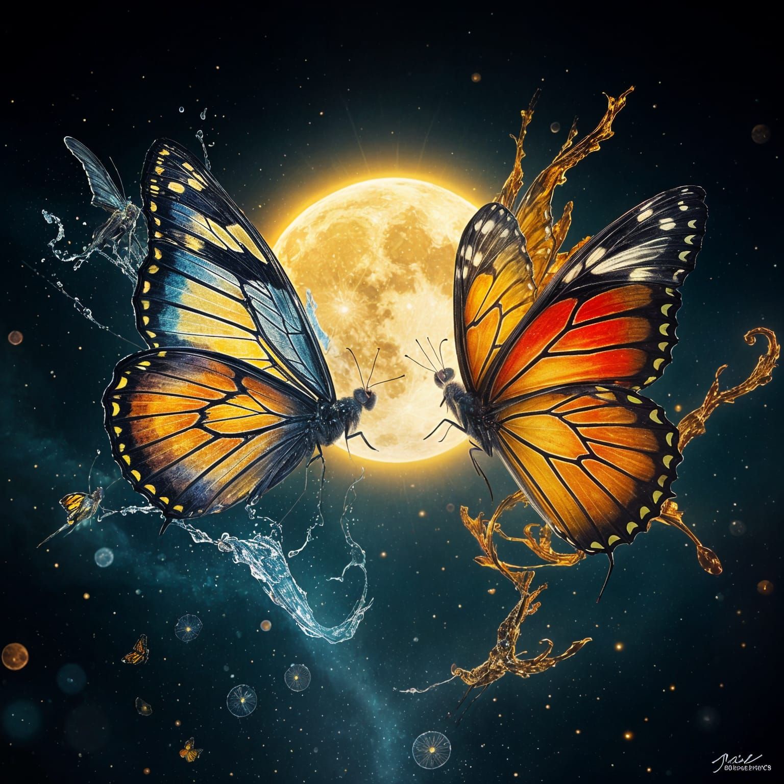 Butterflies Dance Under Vibrant Moonlight