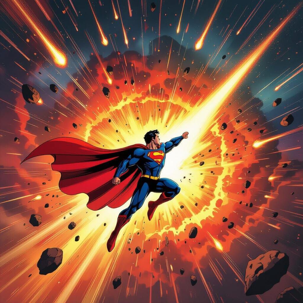 Superman Escapes Exploding Krypton in Comic Style