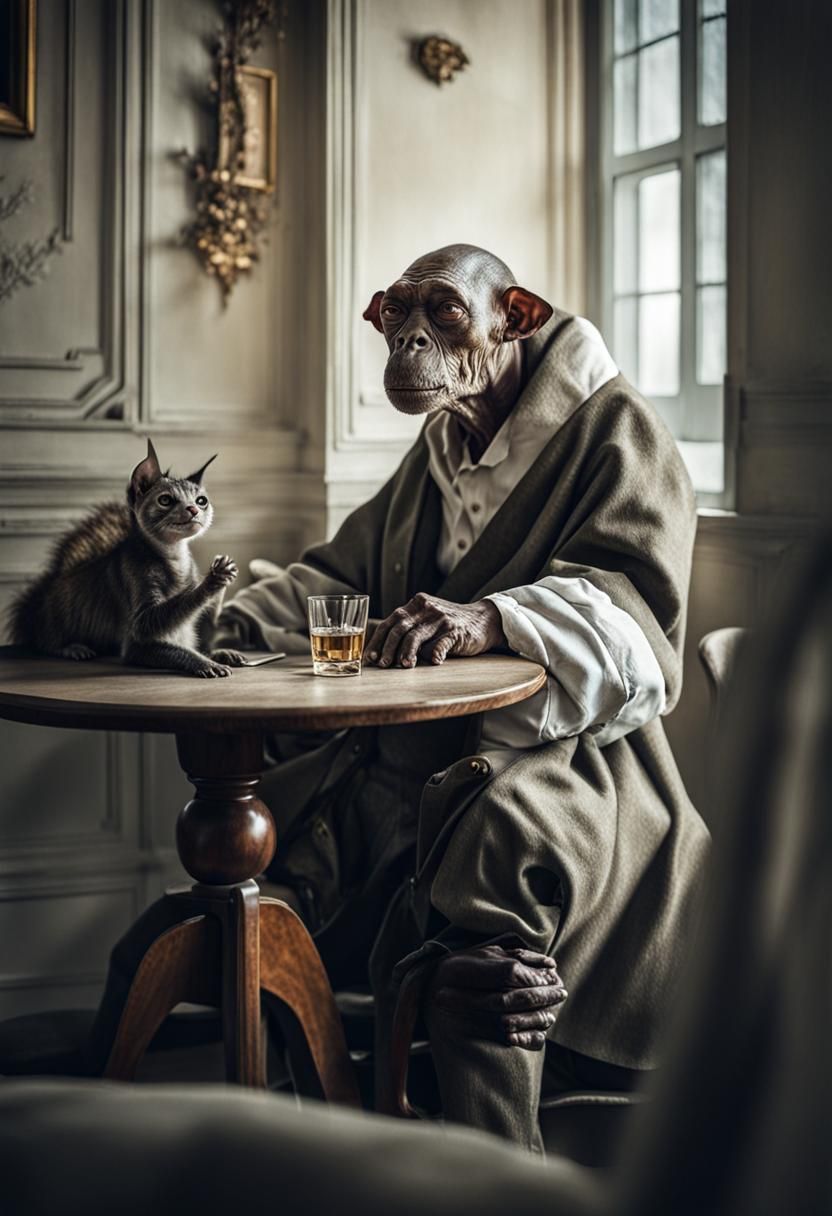 Surreal Alien Restaurant Celebration in Gritty Setting