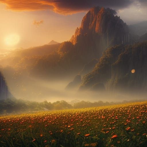 Sunrise Over Field of Eternal Bliss: Digital Painting