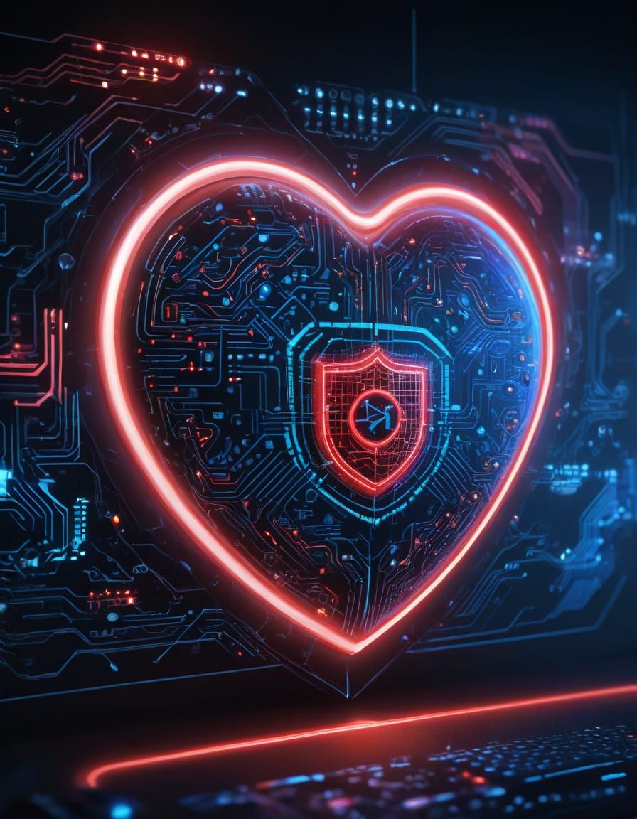 Cybersecurity Icon in Neon Digital Landscape