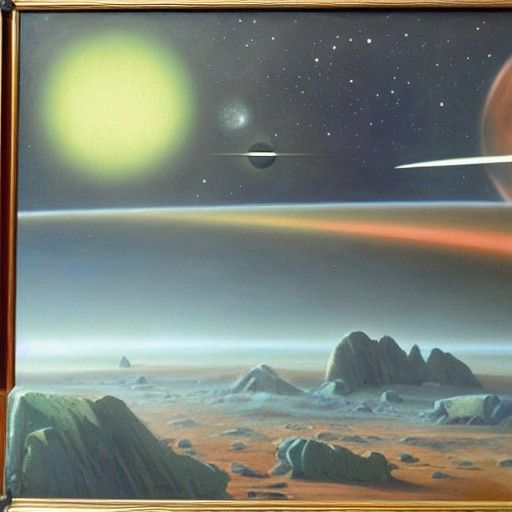Exoplanet with Moons in Oil Painting Style