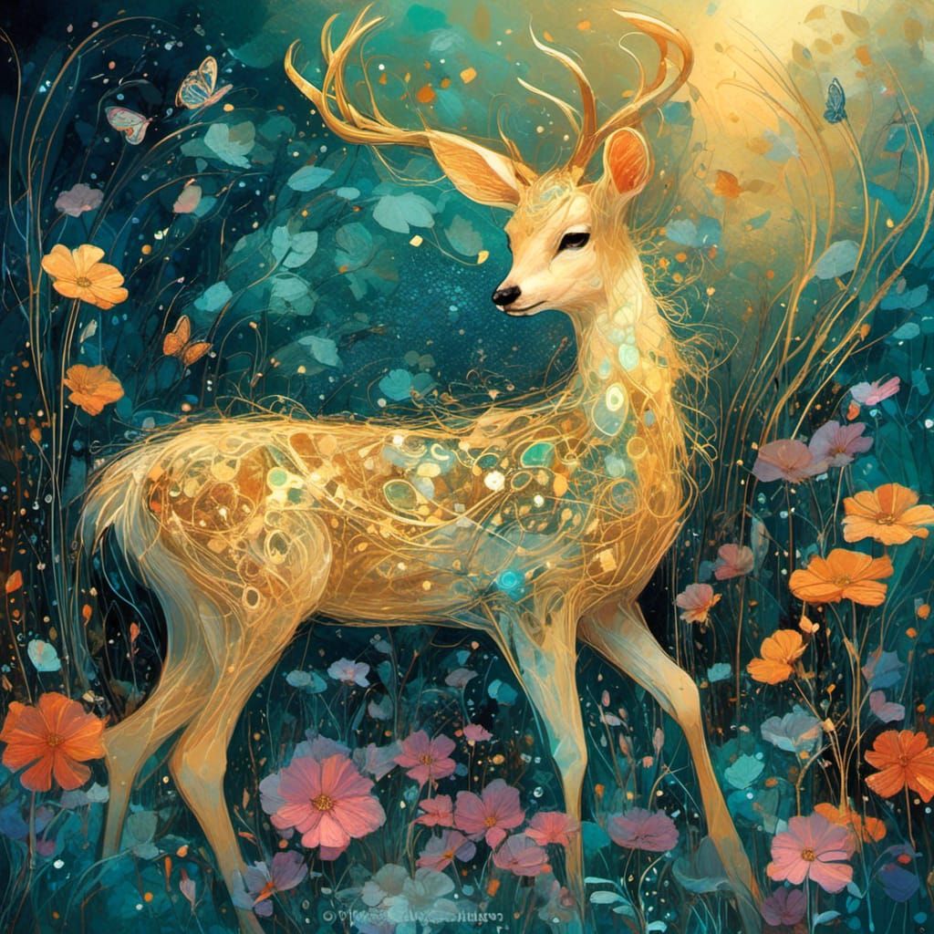Bioluminescent Amoebae Fawn in Fantasy Garden
