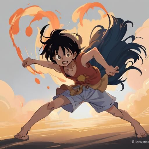 Heroic Monkey D. Luffy in Anime Manga Style