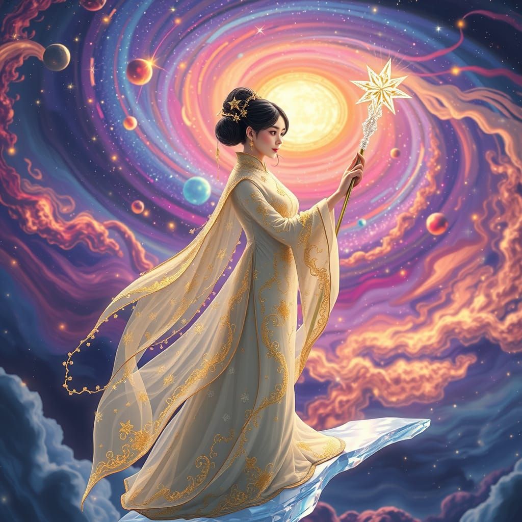 Celestial Goddess of the Stars in Traditional Chinese Silk E...