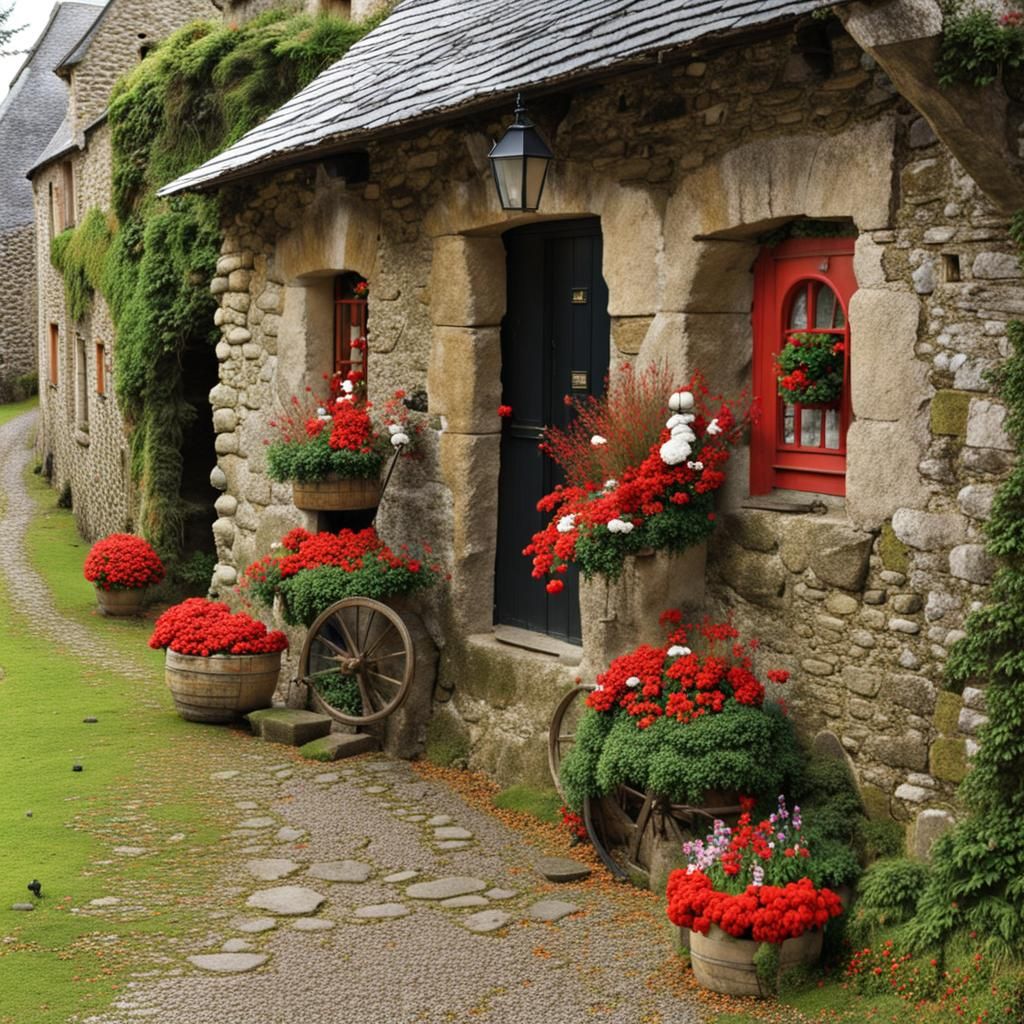 Enchanting Breton Village Christmas Scene in Detailed Painti...