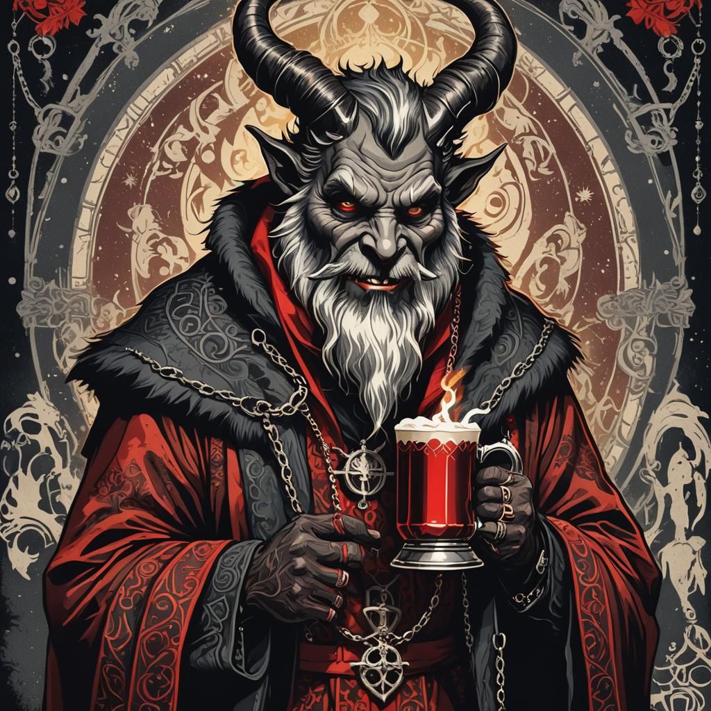 Dark Gothic Krampus with Hot Cocoa