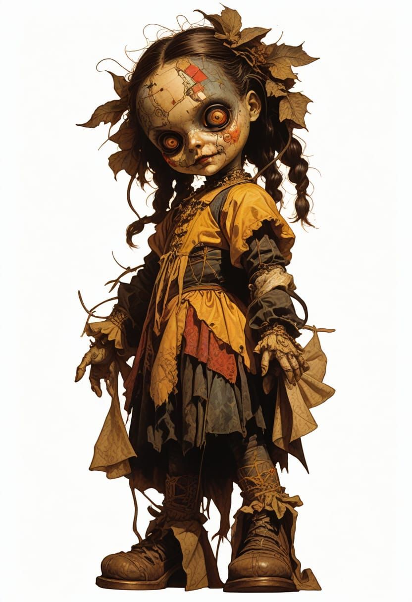 Baroque Horror Patchwork Doll in Eerie Lighting