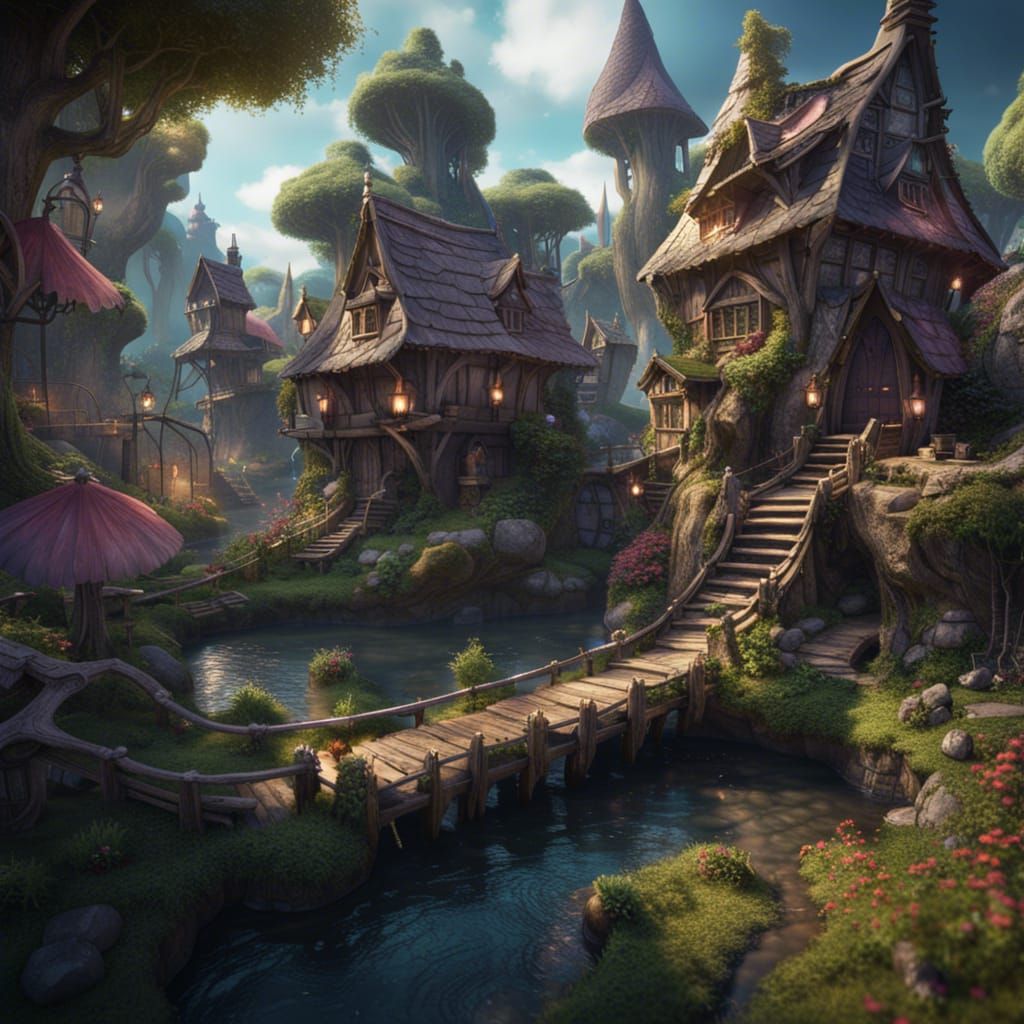 Fantastical Fairy Village Concept Art in Deep Color