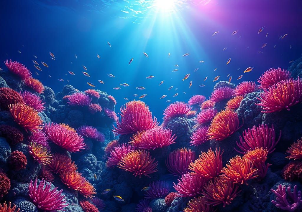 Iridescent Coral Reef with Rainbow Fish: Matte Painting