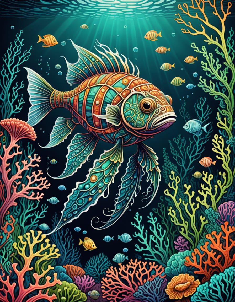 Bioluminescent Sea Creature in Kvasha-Haeckel Fusion Style