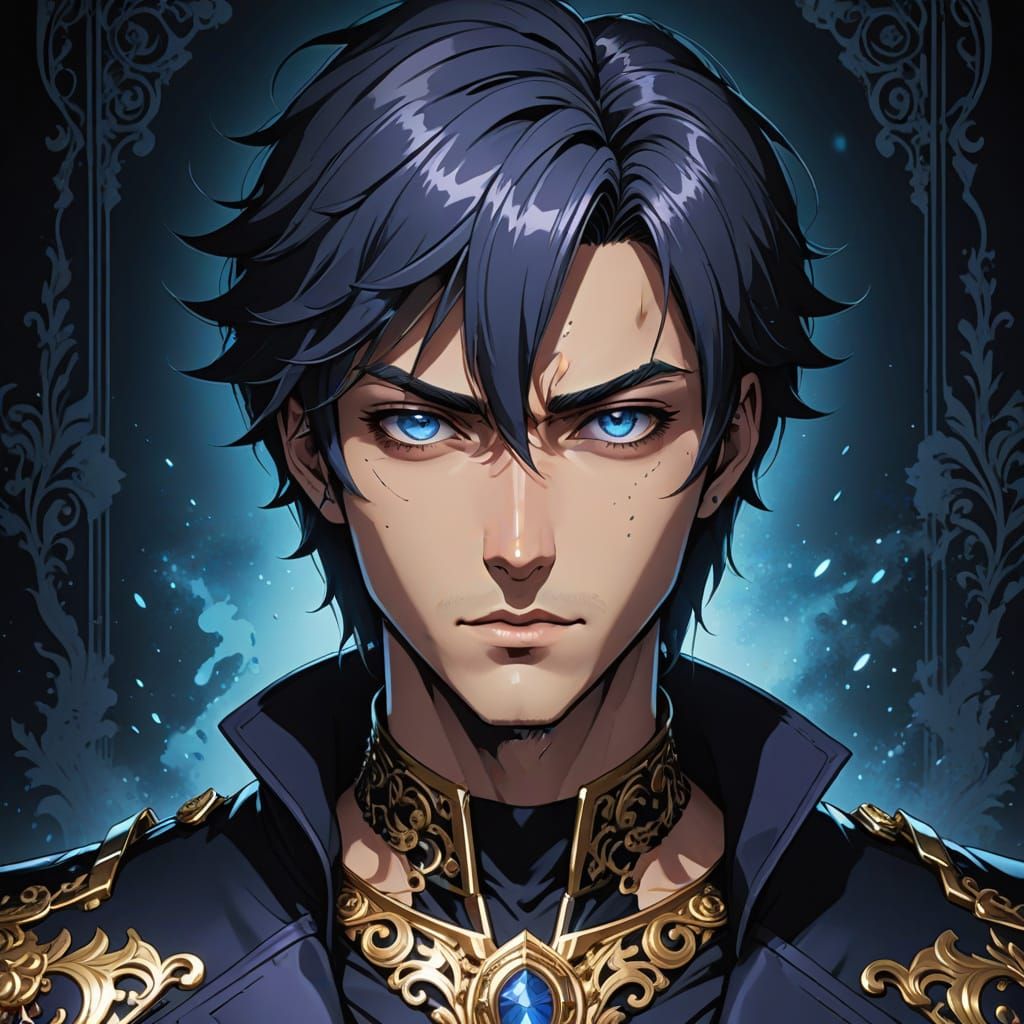 Intimidating Young Anime Villain in Dark, Ornate Setting