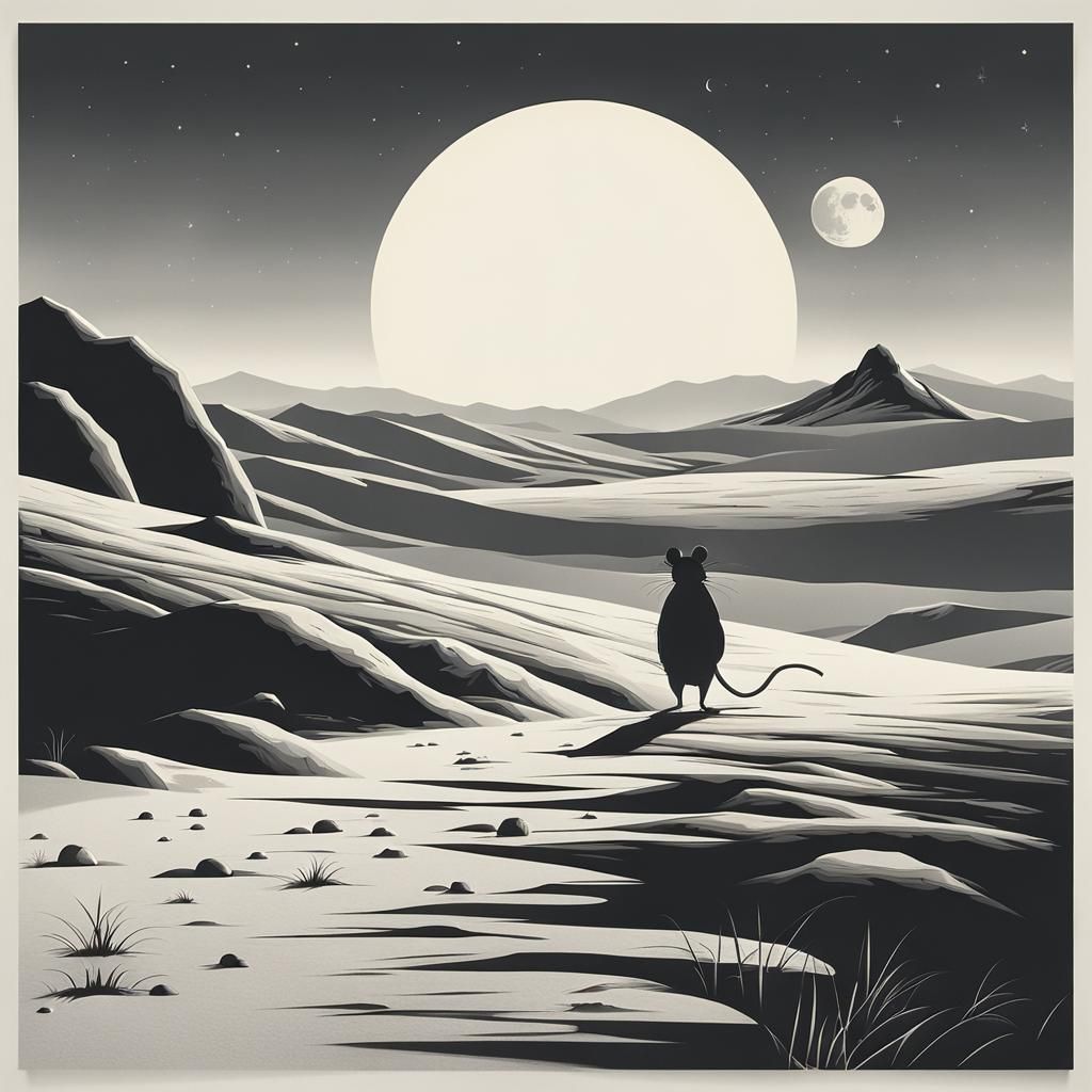 Minimalist Monochromatic Landscape in Moon Style