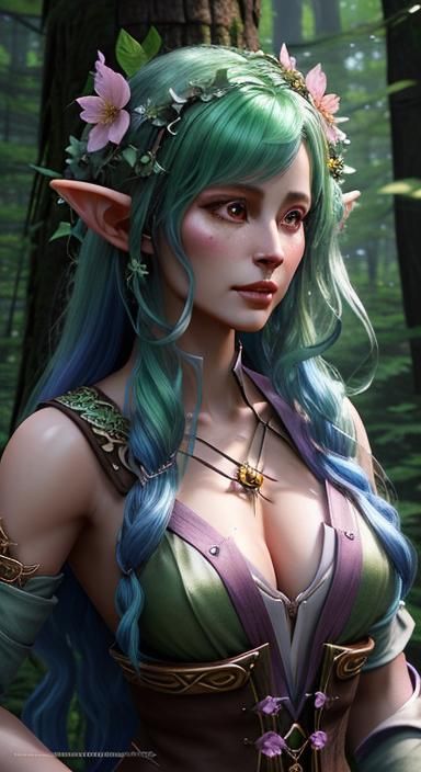 Wood-Elf Druid Portrait in Hyperdetailed Fantasy Style