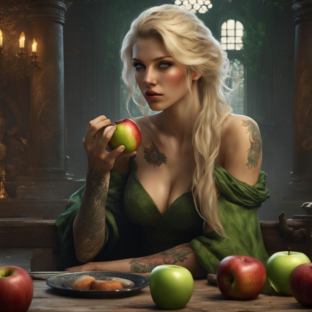 Blond Woman and Tattooed Man in Dark Fantasy Style