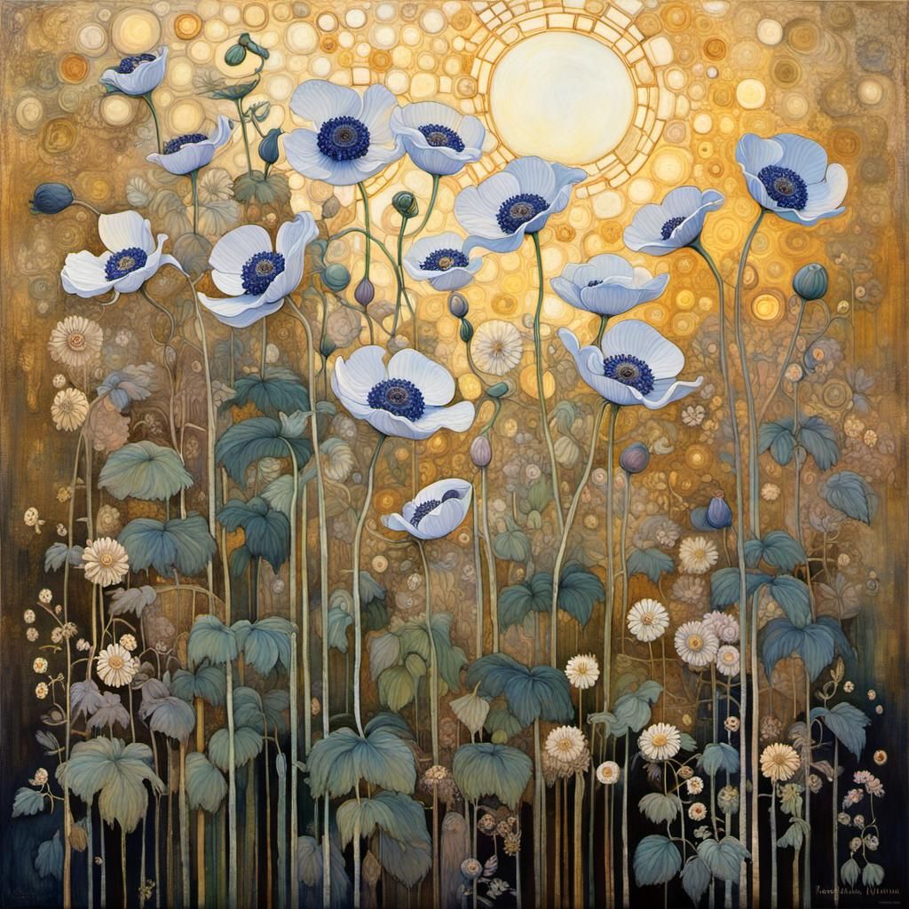 Anemone Flowers in Golden Light, Impasto Painting