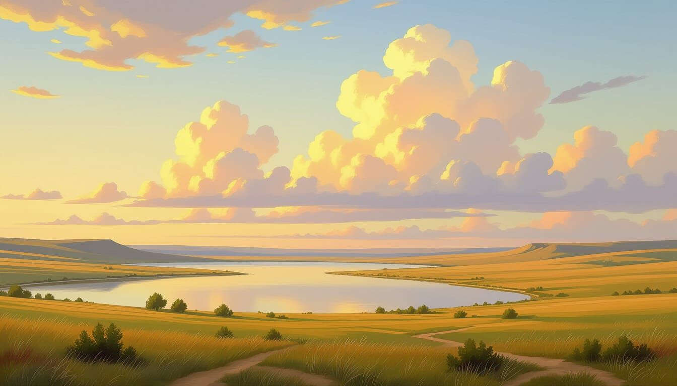 Steppe Lake Landscape Painting