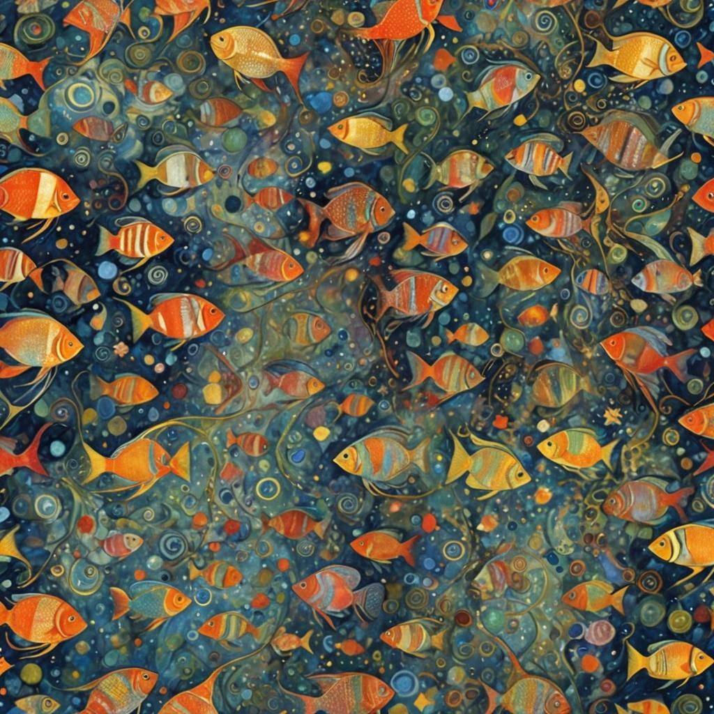 Cosmic Angelfish Inspired by Klimt and Klee