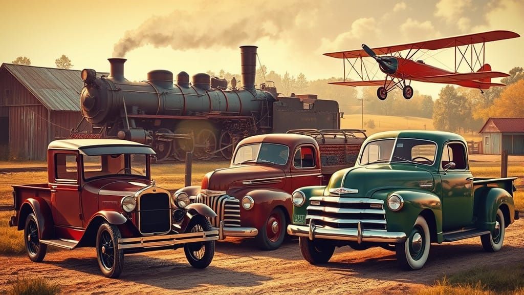 Vintage Vehicles Gather in a Rustic Rural Setting